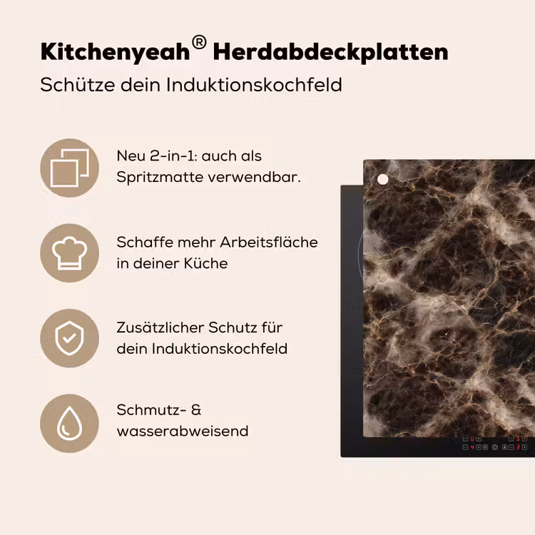 Bruin - Goud - Marmer Inductie beschemer met haakjes klein 777 -ky-usp-de