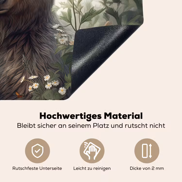 2-in-1 Herdabdeckplatte & Spritzschutz - Braunbär - Wildtiere - Blumen - Pflanzen - Bruine beer - Wilde dieren - Bloemen - Planten Inductie beschemer met haakjes klein