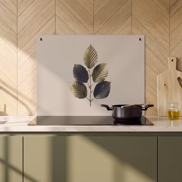2-in-1 Herdabdeckplatte & Spritzschutz - Buchenblätter - Braun - Grün - Neutral - Beukenbladeren - Bruin - Groen - neutraal Inductie beschemer met haakjes klein