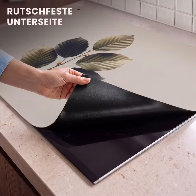 2-in-1 Herdabdeckplatte & Spritzschutz - Buchenblätter - Braun - Grün - Neutral - Beukenbladeren - Bruin - Groen - neutraal Inductie beschemer met haakjes klein