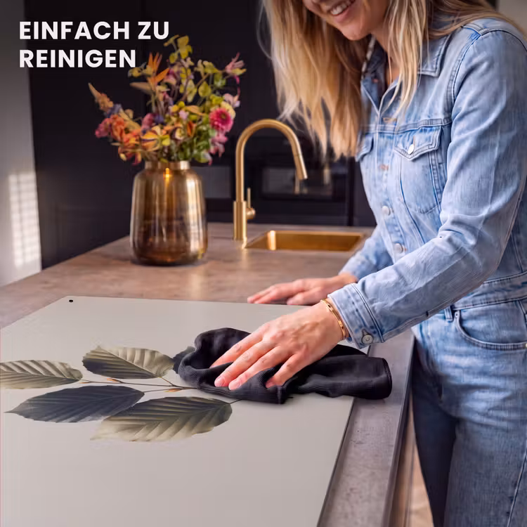 2-in-1 Herdabdeckplatte & Spritzschutz - Buchenblätter - Braun - Grün - Neutral - Beukenbladeren - Bruin - Groen - neutraal Inductie beschemer met haakjes klein
