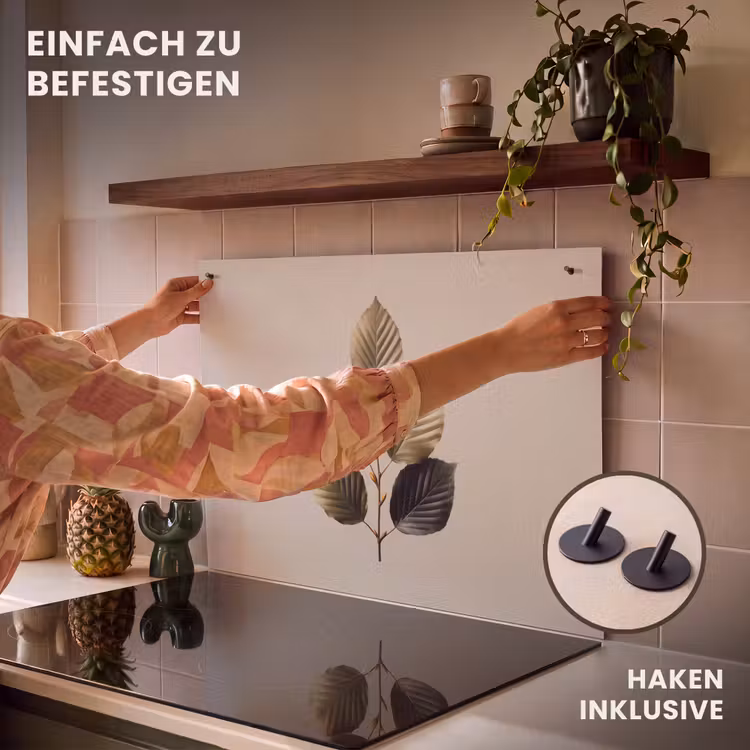 2-in-1 Herdabdeckplatte & Spritzschutz - Buchenblätter - Braun - Grün - Neutral - Beukenbladeren - Bruin - Groen - neutraal Inductie beschemer met haakjes klein