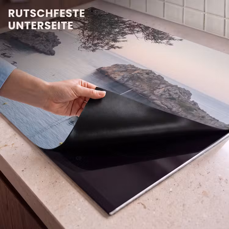 2-in-1 Herdabdeckplatte & Spritzschutz - Bucht – Boote – Sonnenuntergang - Baai - boten - zonsondergang Inductie beschemer met haakjes klein