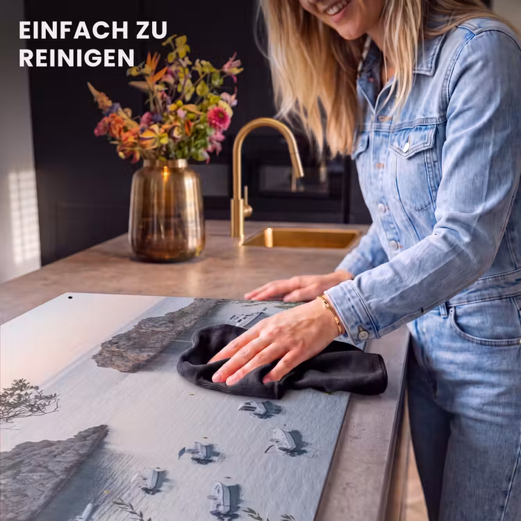 2-in-1 Herdabdeckplatte & Spritzschutz - Bucht – Boote – Sonnenuntergang - Baai - boten - zonsondergang Inductie beschemer met haakjes klein