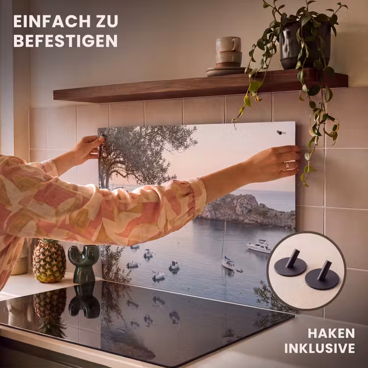 2-in-1 Herdabdeckplatte & Spritzschutz - Bucht – Boote – Sonnenuntergang - Baai - boten - zonsondergang Inductie beschemer met haakjes klein
