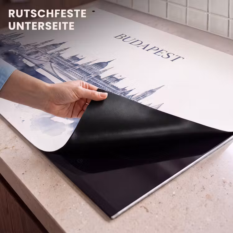 Boedapest - Skyline - Architectuur - Aquarel - Blauw Inductie beschemer met haakjes klein -ky-onderkant-de