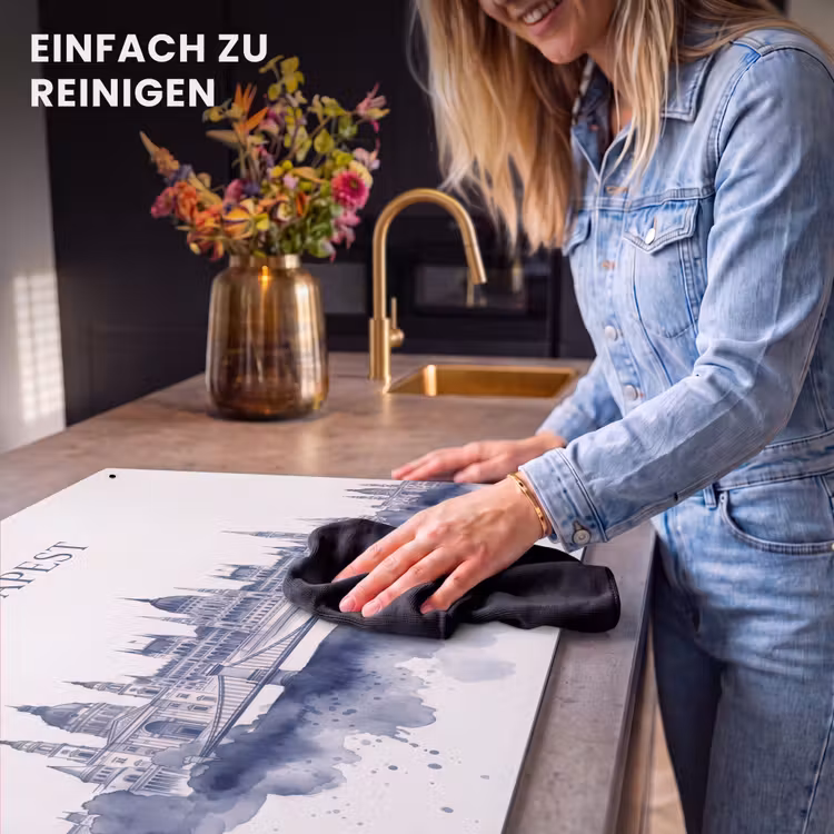 Boedapest - Skyline - Architectuur - Aquarel - Blauw Inductie beschemer met haakjes klein -ky-schoon-de