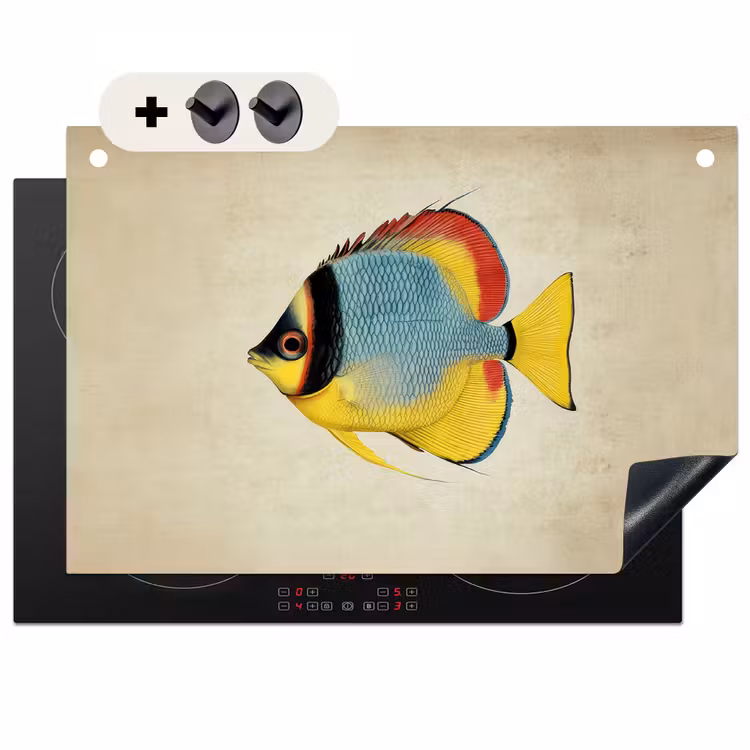 2-in-1 Herdabdeckplatte & Spritzschutz - Bunt - Fisch - Schuppen - Illustration - Kleurrijk - Vis - Schubben - Illustratie Inductie beschemer met haakjes klein