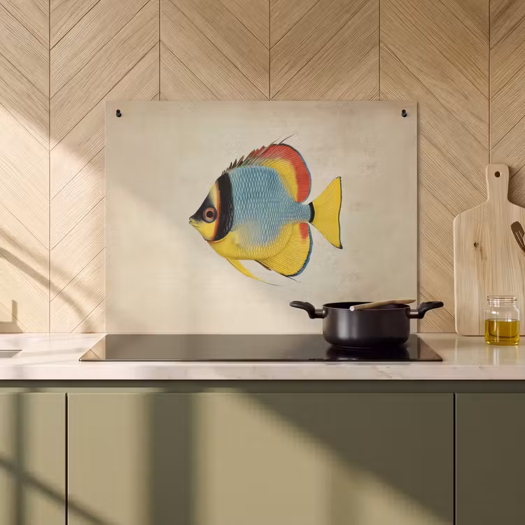 2-in-1 Herdabdeckplatte & Spritzschutz - Bunt - Fisch - Schuppen - Illustration - Kleurrijk - Vis - Schubben - Illustratie Inductie beschemer met haakjes klein