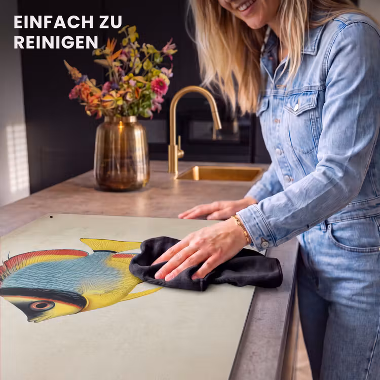 2-in-1 Herdabdeckplatte & Spritzschutz - Bunt - Fisch - Schuppen - Illustration - Kleurrijk - Vis - Schubben - Illustratie Inductie beschemer met haakjes klein