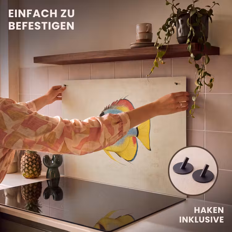 2-in-1 Herdabdeckplatte & Spritzschutz - Bunt - Fisch - Schuppen - Illustration - Kleurrijk - Vis - Schubben - Illustratie Inductie beschemer met haakjes klein