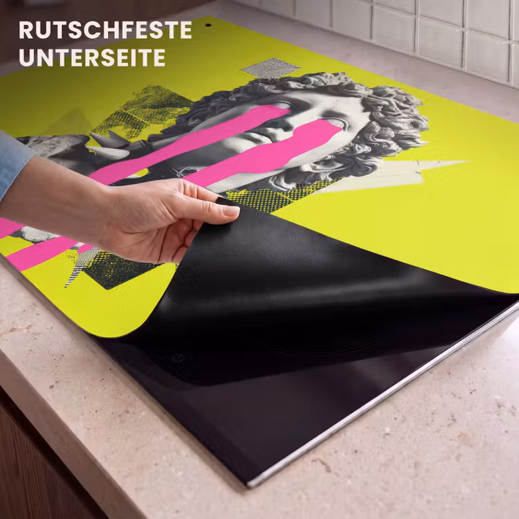 2-in-1 Herdabdeckplatte & Spritzschutz - Büste - Farbe - Gelb - Buste - Verf - Geel Inductie beschemer met haakjes klein