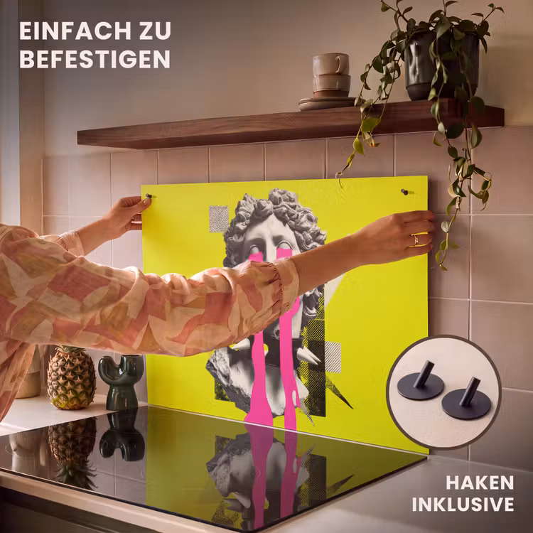 2-in-1 Herdabdeckplatte & Spritzschutz - Büste - Farbe - Gelb - Buste - Verf - Geel Inductie beschemer met haakjes klein