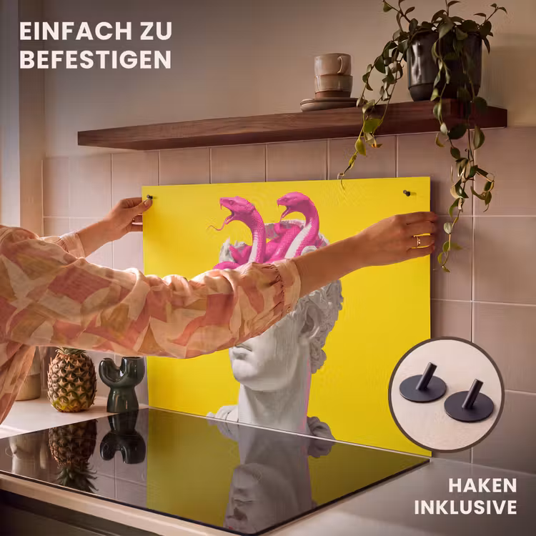 2-in-1 Herdabdeckplatte & Spritzschutz - Büste - Schlangen - Gelb - Buste - Slangen - Geel Inductie beschemer met haakjes klein
