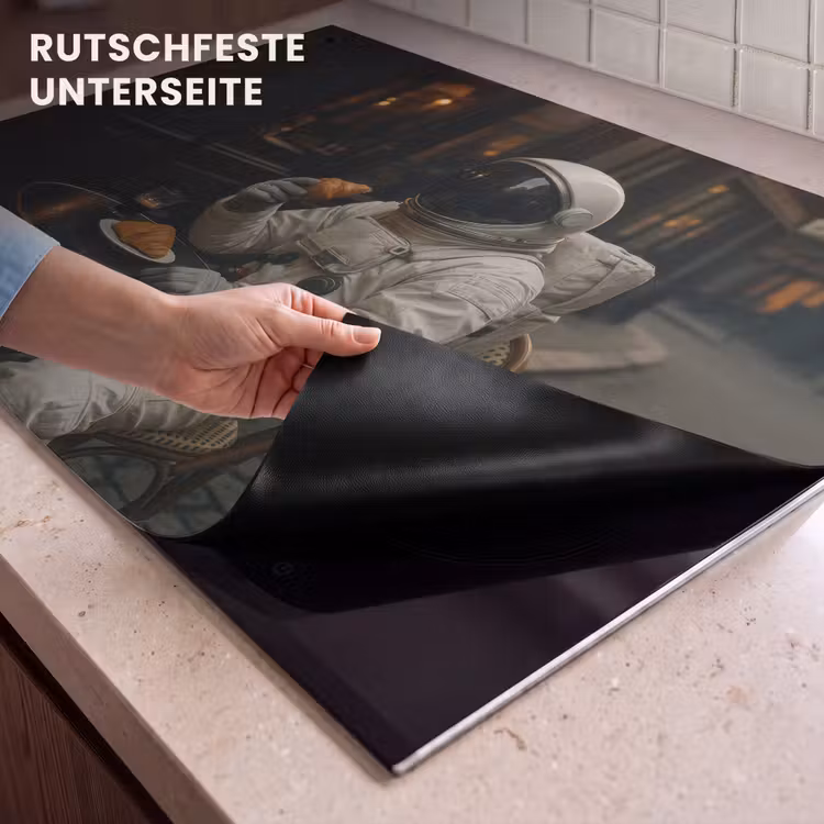 2-in-1 Herdabdeckplatte & Spritzschutz - Café - Croissant - Kaffee - Astronaut - Café - Croissant - Koffie - Astronaut Inductie beschemer met haakjes klein