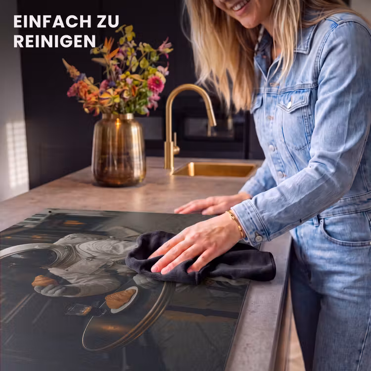 2-in-1 Herdabdeckplatte & Spritzschutz - Café - Croissant - Kaffee - Astronaut - Café - Croissant - Koffie - Astronaut Inductie beschemer met haakjes klein