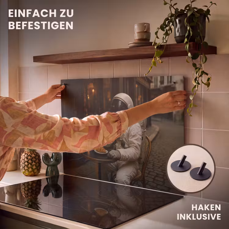 2-in-1 Herdabdeckplatte & Spritzschutz - Café - Croissant - Kaffee - Astronaut - Café - Croissant - Koffie - Astronaut Inductie beschemer met haakjes klein