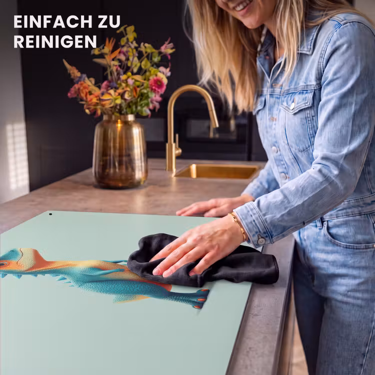 2-in-1 Herdabdeckplatte & Spritzschutz - Cartoon - Dino - Orange - Kegelspiel - Cartoon - Dino - Oranje - Stekels Inductie beschemer met haakjes klein