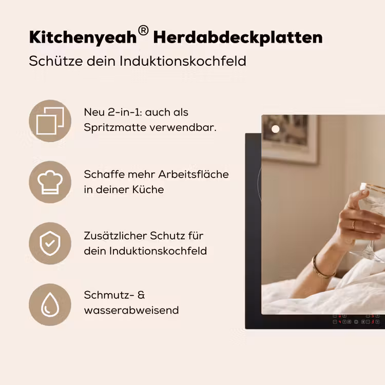Champagne - Bed - Bubbels Inductie beschemer met haakjes klein -ky-usp-de