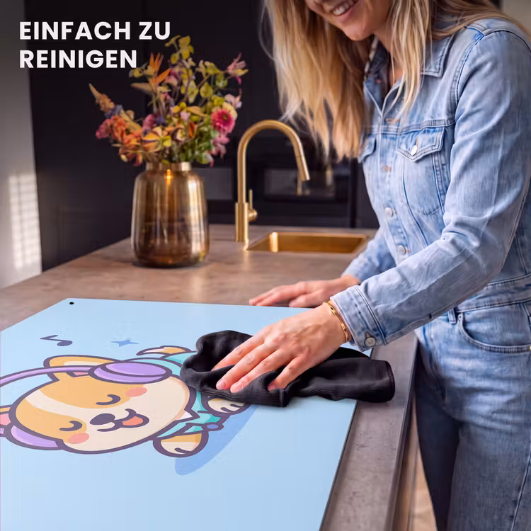 2-in-1 Herdabdeckplatte & Spritzschutz - Corgi - Kopfhörer - Blau - Musikalische Noten - Corgi - Koptelefoon - Blauw - Muzieknoten Inductie beschemer met haakjes klein