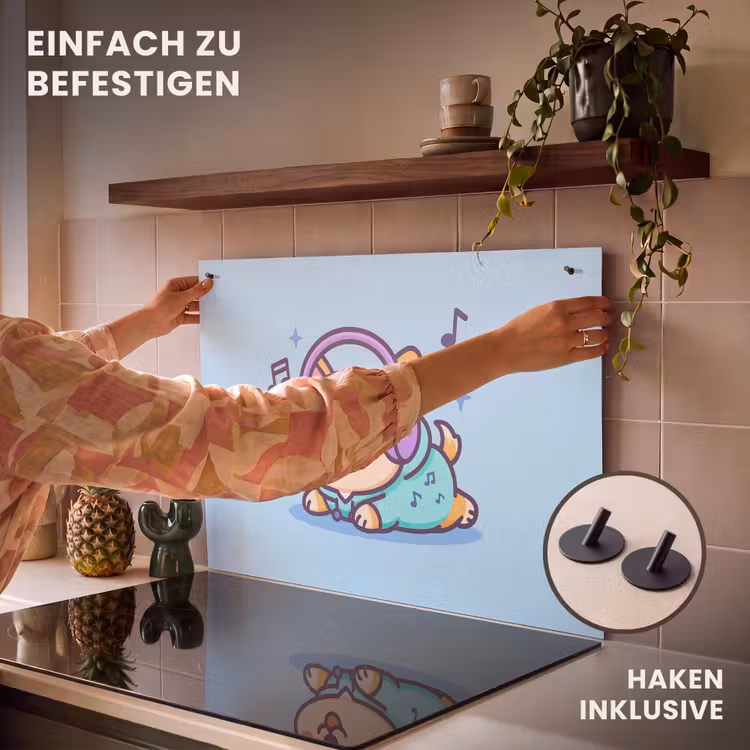 2-in-1 Herdabdeckplatte & Spritzschutz - Corgi - Kopfhörer - Blau - Musikalische Noten - Corgi - Koptelefoon - Blauw - Muzieknoten Inductie beschemer met haakjes klein
