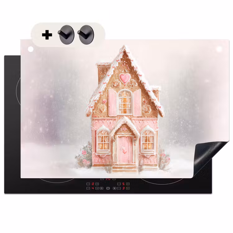 2-in-1 Herdabdeckplatte & Spritzschutz - Cottage - Zucker - Pastell - Huisje - Suiker - Pastel Inductie beschemer met haakjes klein
