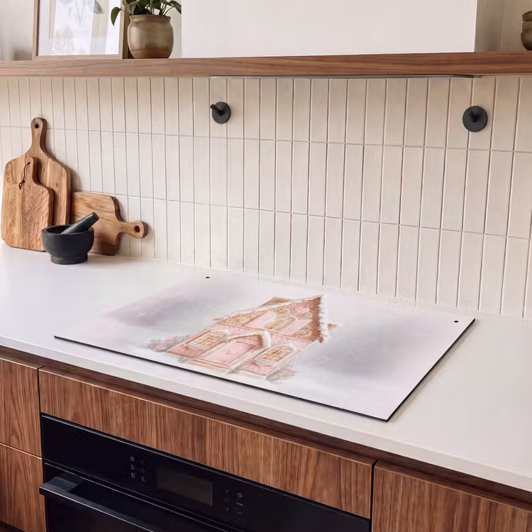 2-in-1 Herdabdeckplatte & Spritzschutz - Cottage - Zucker - Pastell - Huisje - Suiker - Pastel Inductie beschemer met haakjes klein
