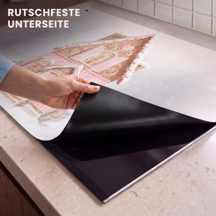 2-in-1 Herdabdeckplatte & Spritzschutz - Cottage - Zucker - Pastell - Huisje - Suiker - Pastel Inductie beschemer met haakjes klein