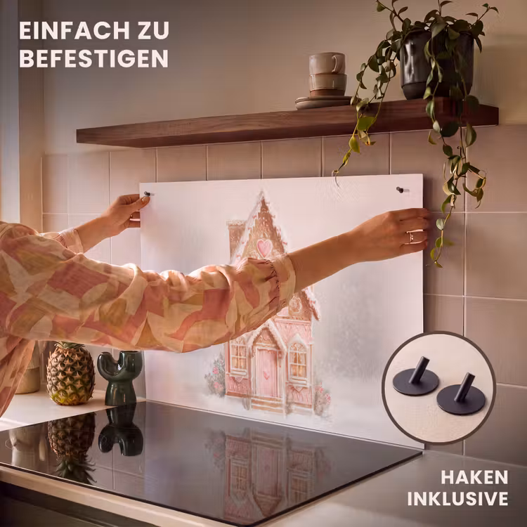 2-in-1 Herdabdeckplatte & Spritzschutz - Cottage - Zucker - Pastell - Huisje - Suiker - Pastel Inductie beschemer met haakjes klein