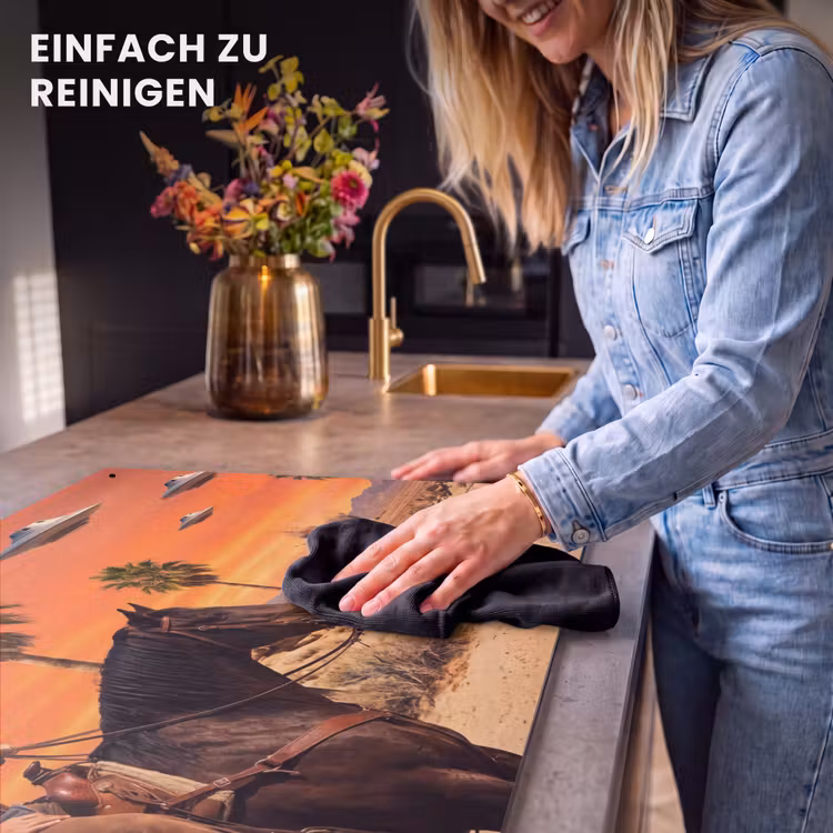2-in-1 Herdabdeckplatte & Spritzschutz - Cowboy – Pferd – Wüste - Cowboy - Paard - Woestijn Inductie beschemer met haakjes klein