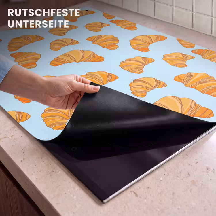 2-in-1 Herdabdeckplatte & Spritzschutz - Croissant - Verspielt - Blau - Croissant - Speels - Blauw Inductie beschemer met haakjes klein 777