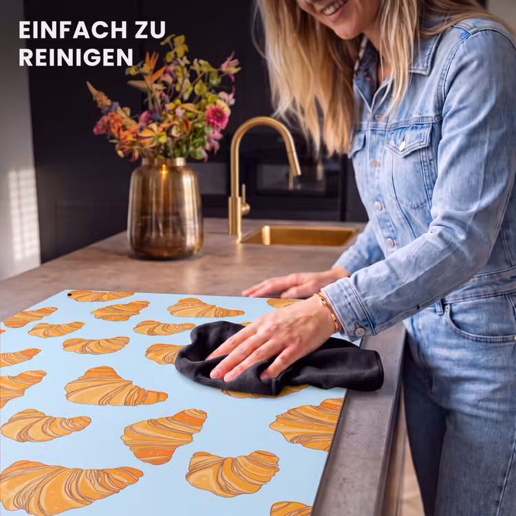 2-in-1 Herdabdeckplatte & Spritzschutz - Croissant - Verspielt - Blau - Croissant - Speels - Blauw Inductie beschemer met haakjes klein 777