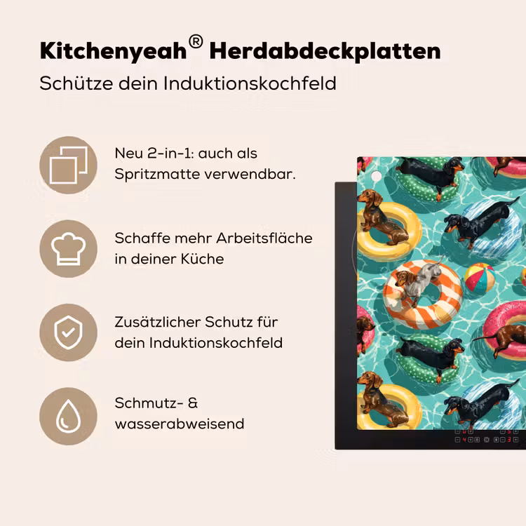 Teckels - Zwembad - Kleurrijk Inductie beschemer met haakjes klein 777 -ky-usp-de