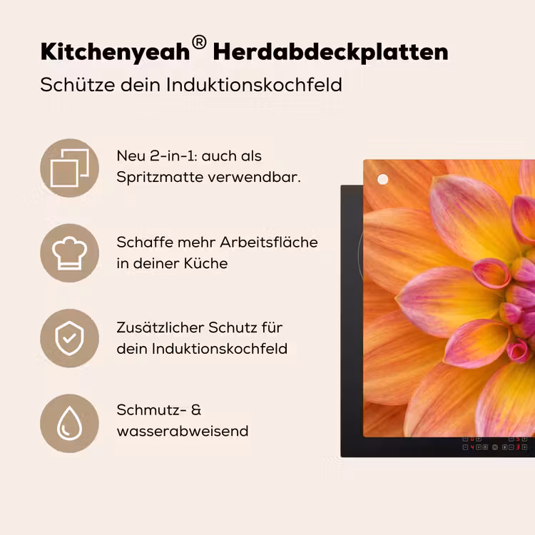Dahlia - Bloem - Oranje Inductie beschemer met haakjes klein -ky-usp-de