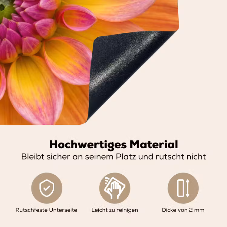 Dahlia - Bloem - Oranje Inductie beschemer met haakjes klein -ky-onderkant-de
