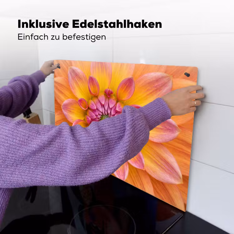 Dahlia - Bloem - Oranje Inductie beschemer met haakjes klein -ky-ophangen-de