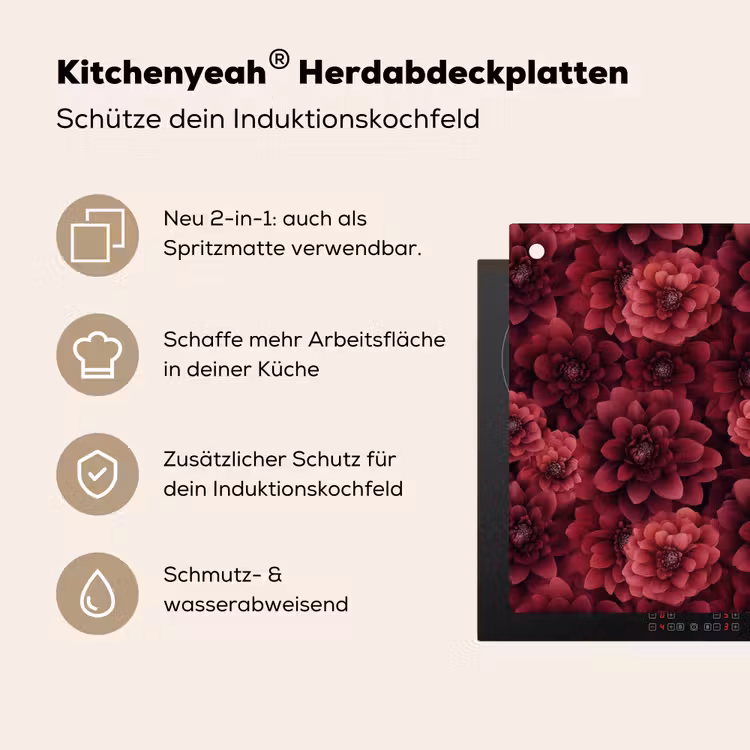 Dahlias - Bloemen - Rood Inductie beschemer met haakjes klein 777 -ky-usp-de