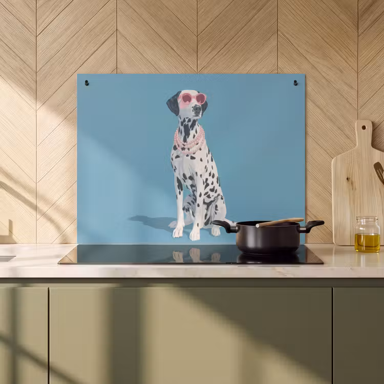 2-in-1 Herdabdeckplatte & Spritzschutz - Dalmatiner - Sonnenbrille - Blau - Dalmatiër - Zonnebril - Blauw Inductie beschemer met haakjes klein