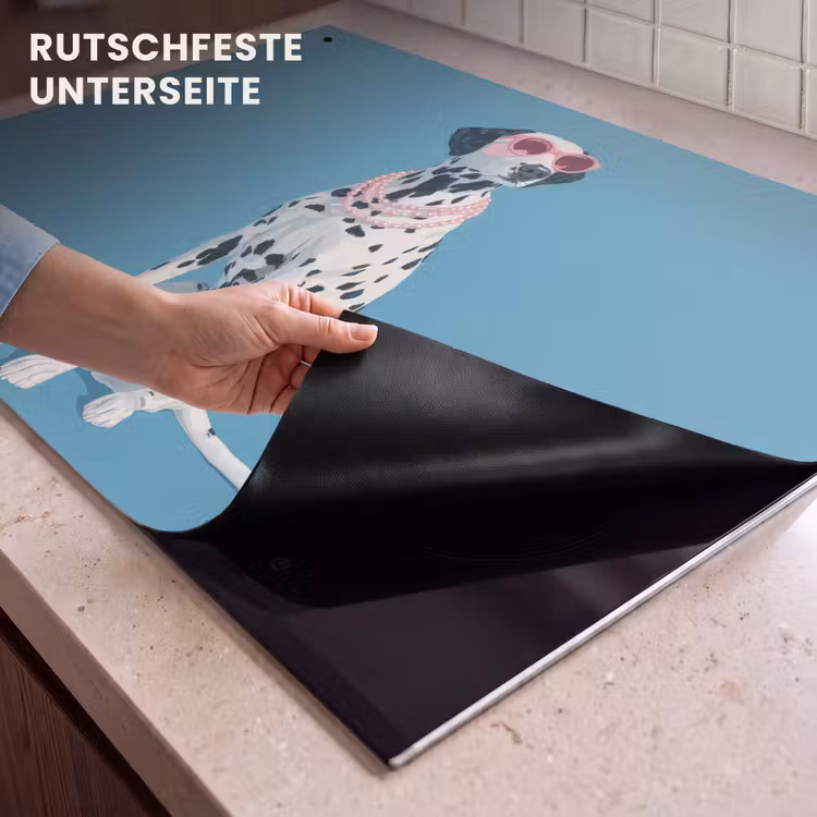 2-in-1 Herdabdeckplatte & Spritzschutz - Dalmatiner - Sonnenbrille - Blau - Dalmatiër - Zonnebril - Blauw Inductie beschemer met haakjes klein