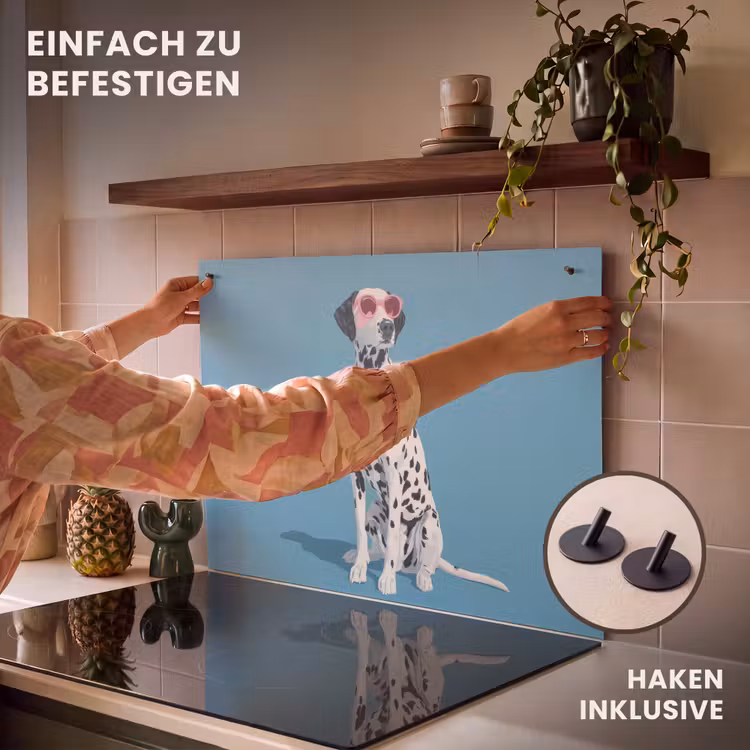 2-in-1 Herdabdeckplatte & Spritzschutz - Dalmatiner - Sonnenbrille - Blau - Dalmatiër - Zonnebril - Blauw Inductie beschemer met haakjes klein