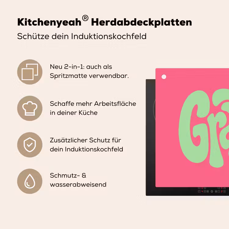 Grateful - Groen - Grafisch - Vloeiend Inductie beschemer met haakjes klein -ky-usp-de