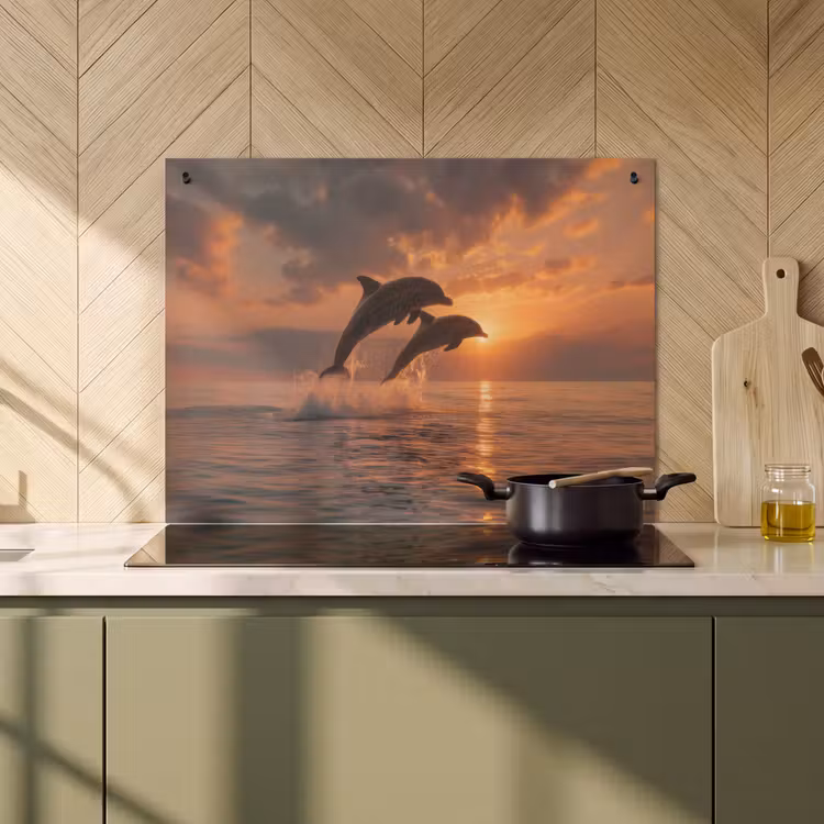 2-in-1 Herdabdeckplatte & Spritzschutz - Delfine - Meer - Realistisch - Dolfijnen - Zee - Realistisch Inductie beschemer met haakjes klein