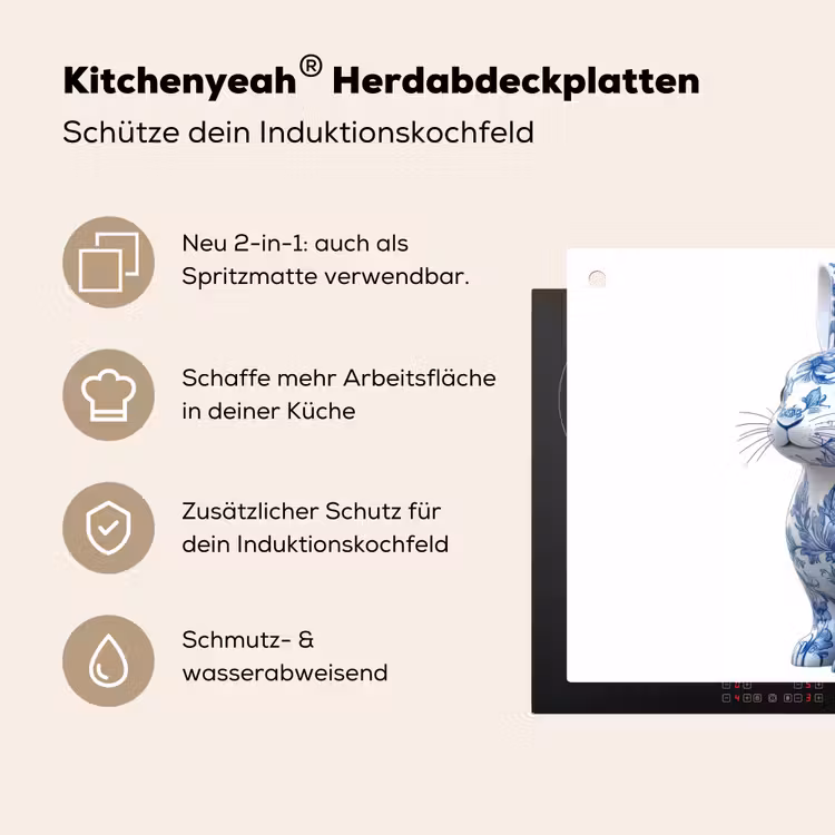 Delftsblauw - Haasje - Wit Inductie beschemer met haakjes klein -ky-usp-de