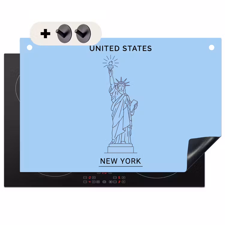 Monument - Vrijheidsbeeld - New York - Minimalistisch - Blauw Inductie beschemer met haakjes klein -3d