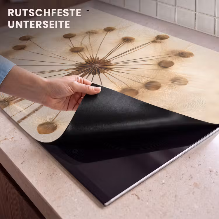 2-in-1 Herdabdeckplatte & Spritzschutz - Die goldene Eleganz des Löwenzahns - Gouden Sierlijkheid van de Paardenbloem Inductie beschemer met haakjes klein