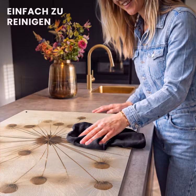 2-in-1 Herdabdeckplatte & Spritzschutz - Die goldene Eleganz des Löwenzahns - Gouden Sierlijkheid van de Paardenbloem Inductie beschemer met haakjes klein