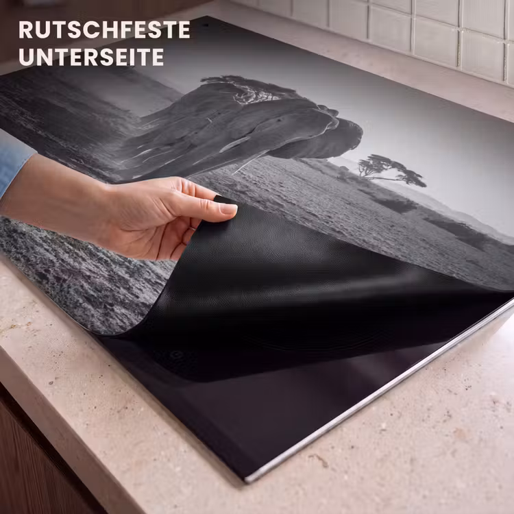 2-in-1 Herdabdeckplatte & Spritzschutz - Die Karawane der alten Giganten - Karavaan van de Oude Reuzen Inductie beschemer met haakjes klein