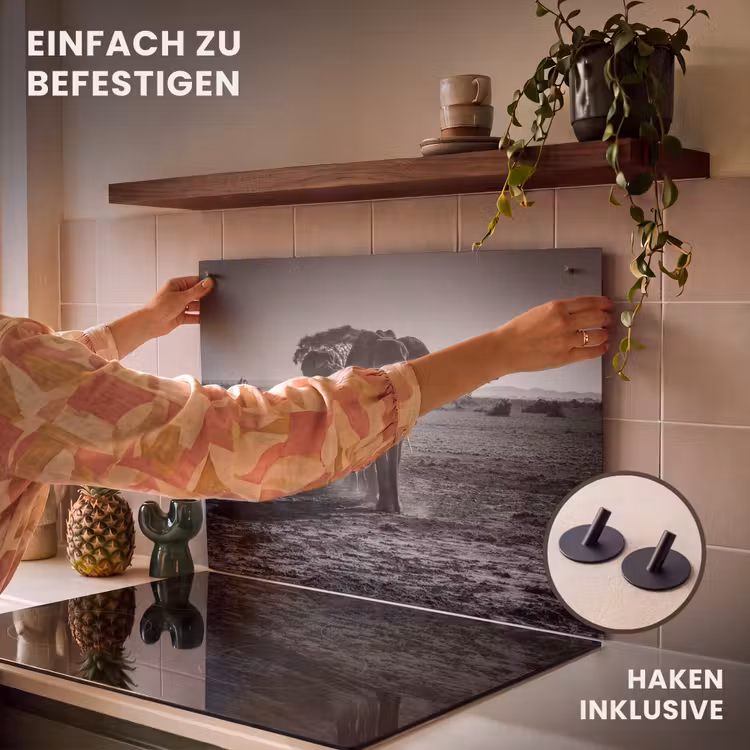 2-in-1 Herdabdeckplatte & Spritzschutz - Die Karawane der alten Giganten - Karavaan van de Oude Reuzen Inductie beschemer met haakjes klein