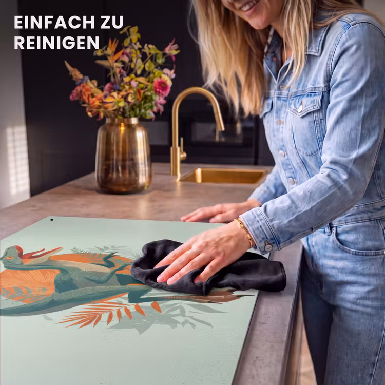 2-in-1 Herdabdeckplatte & Spritzschutz - Dino - Blätter - Grafik - Grün - Dino - Bladeren - Grafisch - Groen Inductie beschemer met haakjes klein