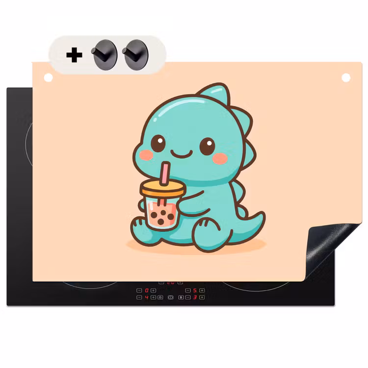 2-in-1 Herdabdeckplatte & Spritzschutz - Dino - Boba - kawaii - Orange — 1